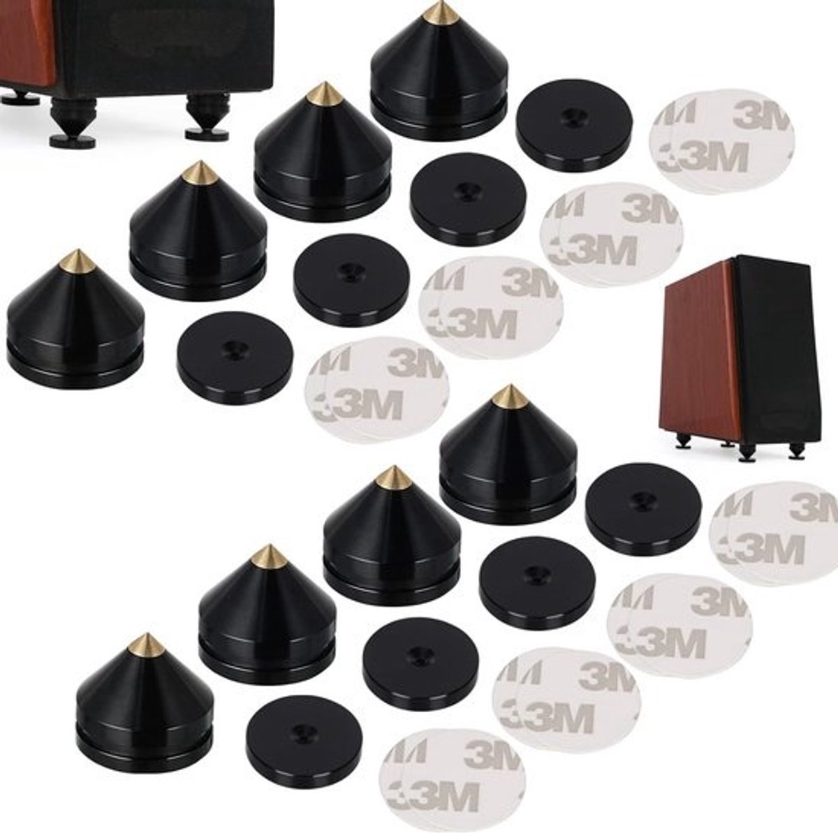 Set van 8 luidsprekerspikes voor hifi-apparatuur - schokabsorberende houder en aluminium poten