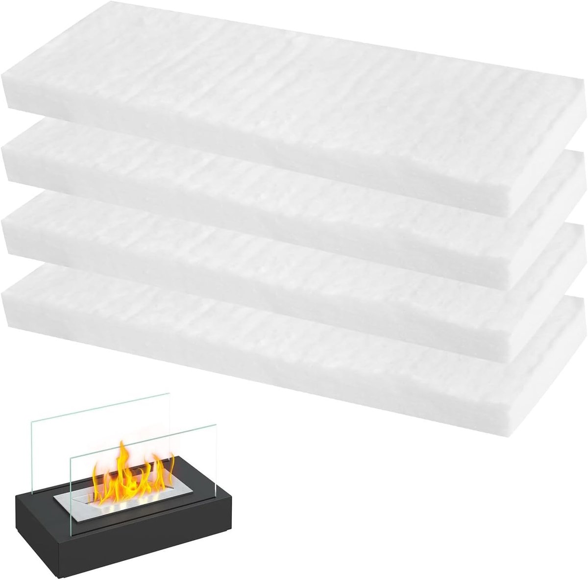 Wol voor Bio-Ethanol Haard - 4 Stuks, 30 x 10 x 2 cm - Spons voor Indoor Gel Ethanol Brander en Haardkachel