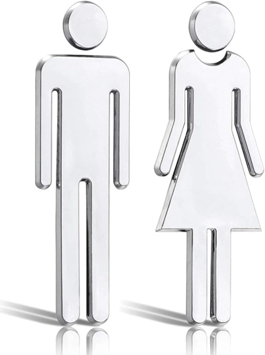 2 stuks 20 cm acryl wc-bordje toilet badkamer deursticker plaquette teken symbool man en vrouw woondecoratie (zilver)