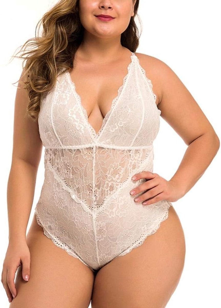 Dameskleding Vrouwen Sexy Lingerie See Through Lace Ondergoed Plus Size Deep V Backless Nachtkleding Erotische Kostuum Porno Hollow Out
