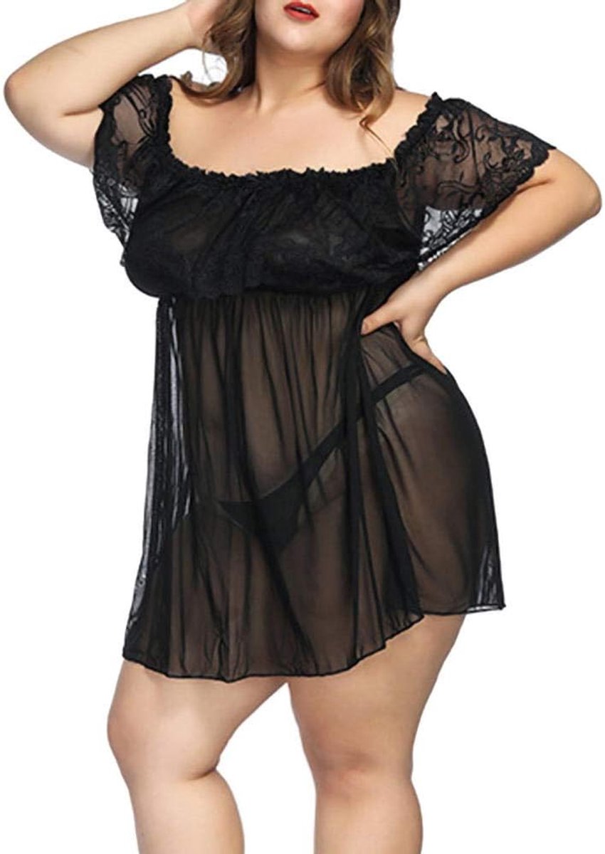 Dames S-7XL Vrouwen Porno Ondergoed Sexy Lingerie Kant Erotisch Kostuum Hol Perspectief Nachtkleding Plus-Black_4XL