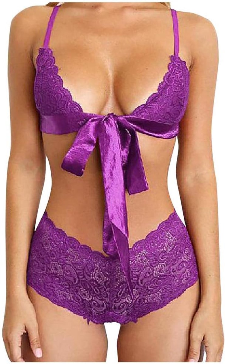 Bodystockings dames Dames Kanten Ondergoed Elastische Lingerie Slipje Set-E_M