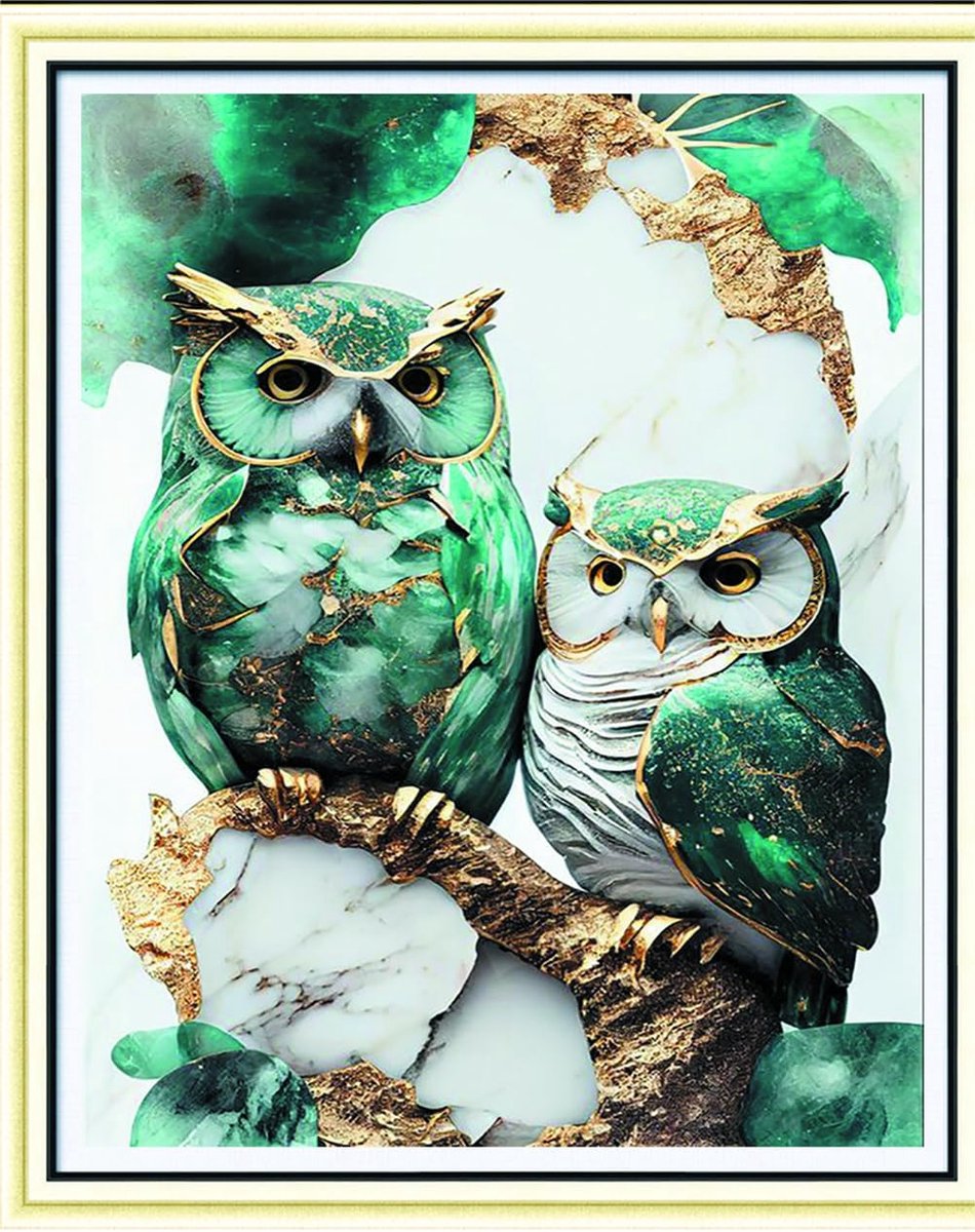 Kruissteekpakketten 11 Count Gestempeld, Uil Gouden Dieren Borduurset met Accessoires Voorbedrukt (40x50 cm) (Vogel 6)