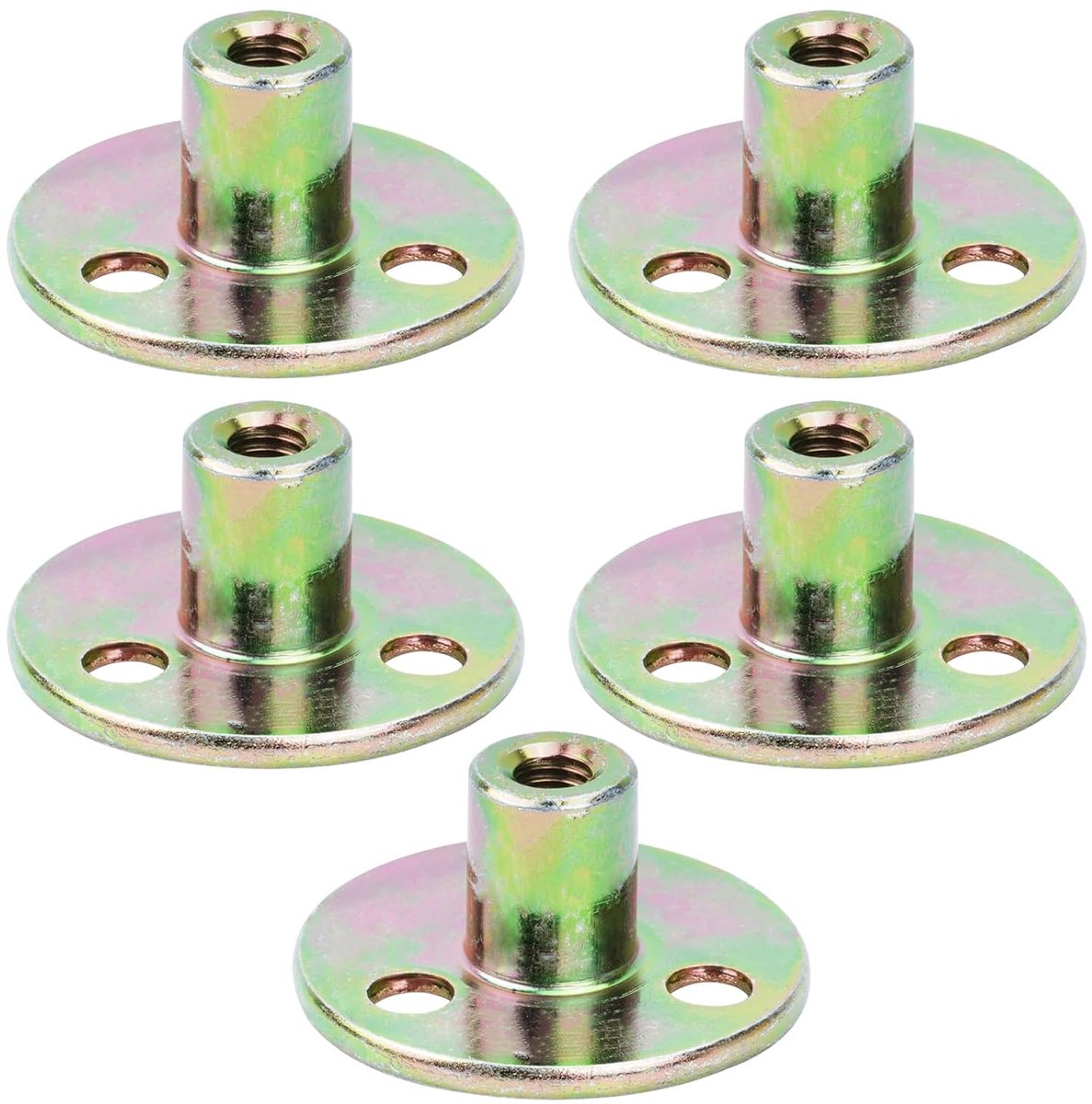 5 stuks flensmoeren, T-moer met gat M6 / M8 / M10 T-moer met 3 gaten met ronde basis T-moer voor bevestiging van meubelverbindingen (M6)