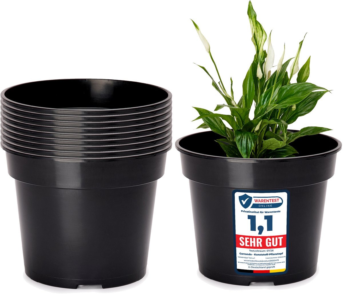 Garronda Plantenpot Bloempot - Kunststof - Rond - Plantenbak – Zwart - 10 Stuk - Zwart, 32.7cm H=26cm - GD-NIC-SBX90