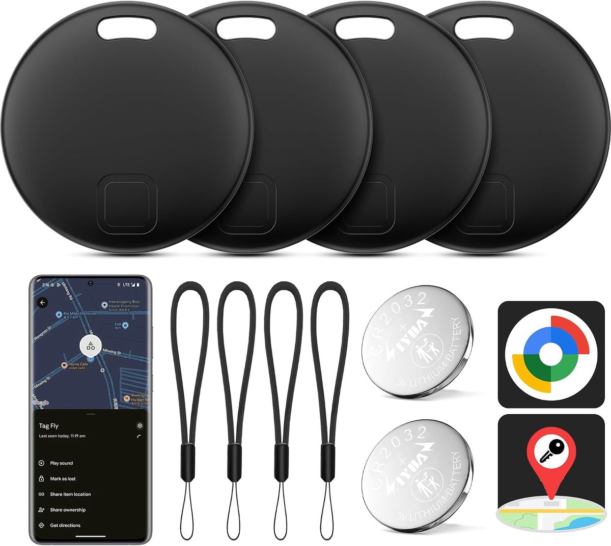 Air Tracker, 4 Smart Tracker Objectlocator, Bluetooth, Smart Tracker, Werkt met Google Localizer App (Android), Smart Tracker Tag voor sleutels