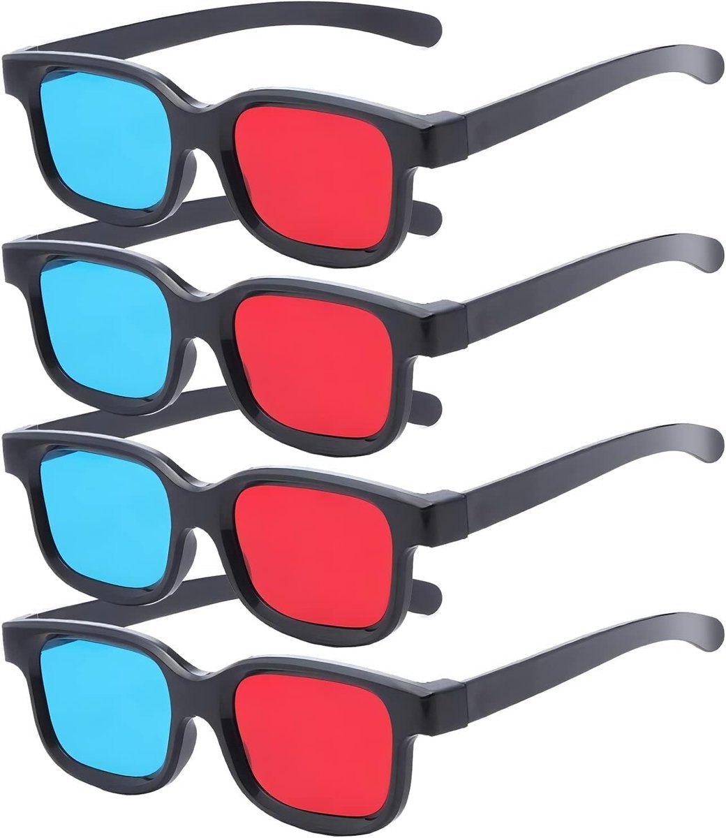 3D-bril, rood en blauw, voor films, games en afbeeldingen in rood/blauw, compatibel met pc-monitoren, tv's en projectoren, thuisbioscoopbril, 4 stuks