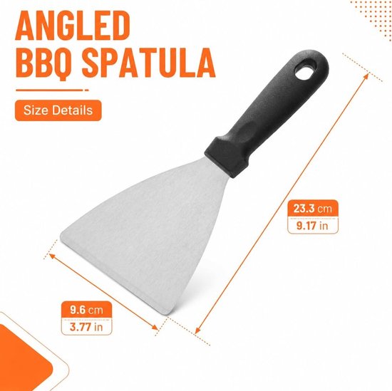 Driehoekige Spatel van RVS, schraper voor plancha en banketbakkerij, 23x9,6 cm, ergonomische handgreep, vaatwasbestendig, ideaal voor BBQ en pizza, 1 stuk — afbeelding 2