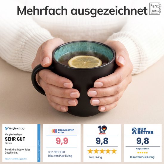 Pure Living Ibiza Dark Set Van 6 Koffiemokken - 435ml - Saliegroen - Aardewerk - Vaatwasserbestendig - Magnetronbestendig — afbeelding 4