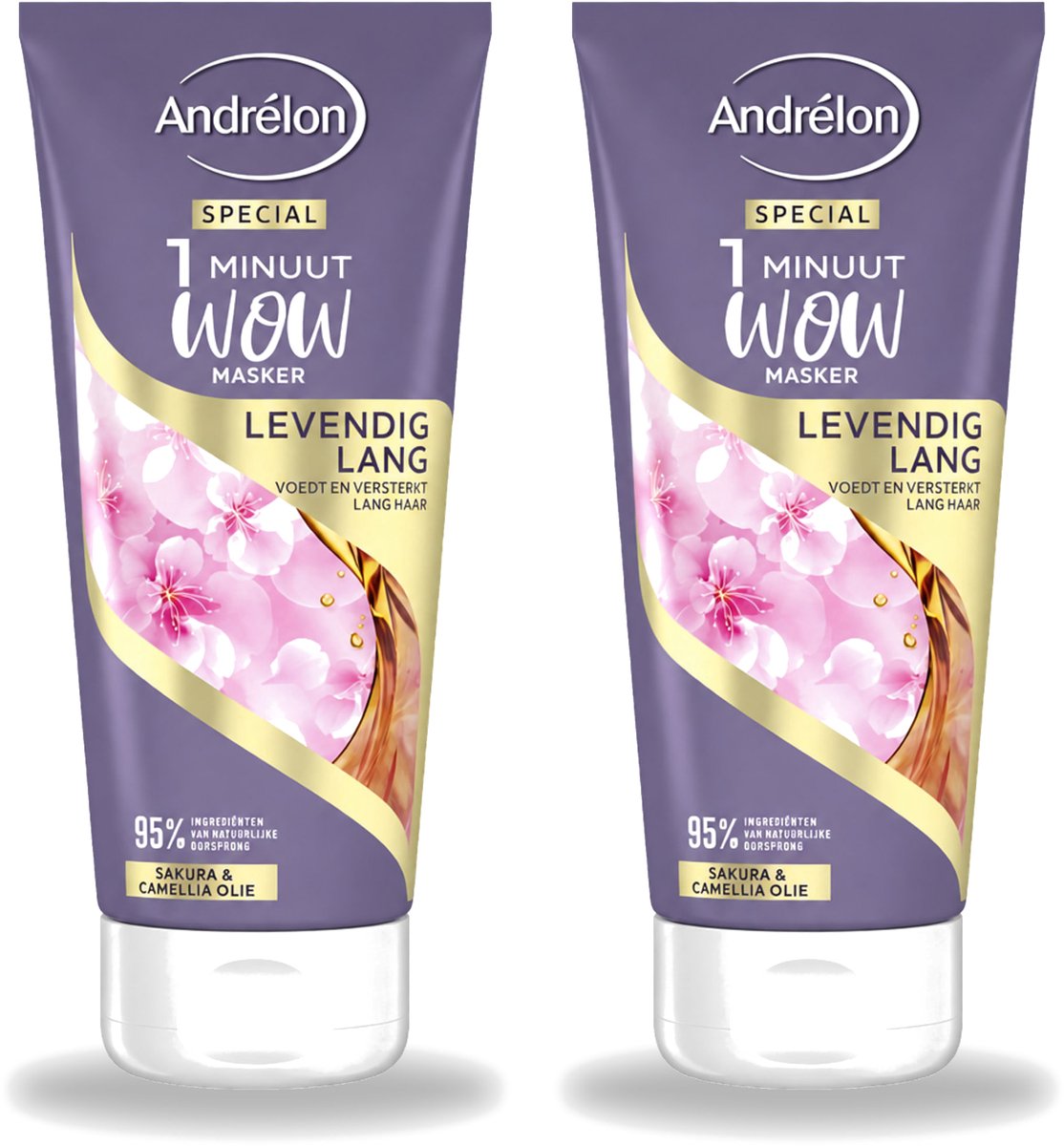 2 x Andrélon - 1 Minuut Wow Haarmasker - Levendig Lang - 180 ml - Bulkverpakking - 2 stuks