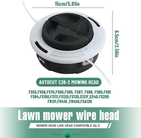 Reservekop voor bosmaaier Autocut C26-2, reservedraadspoel voor grastrimmer, compatibel met FS55, FS70, FS80, FS85, FS90, FS94, FS120, FSA130, FS-KM — afbeelding 2