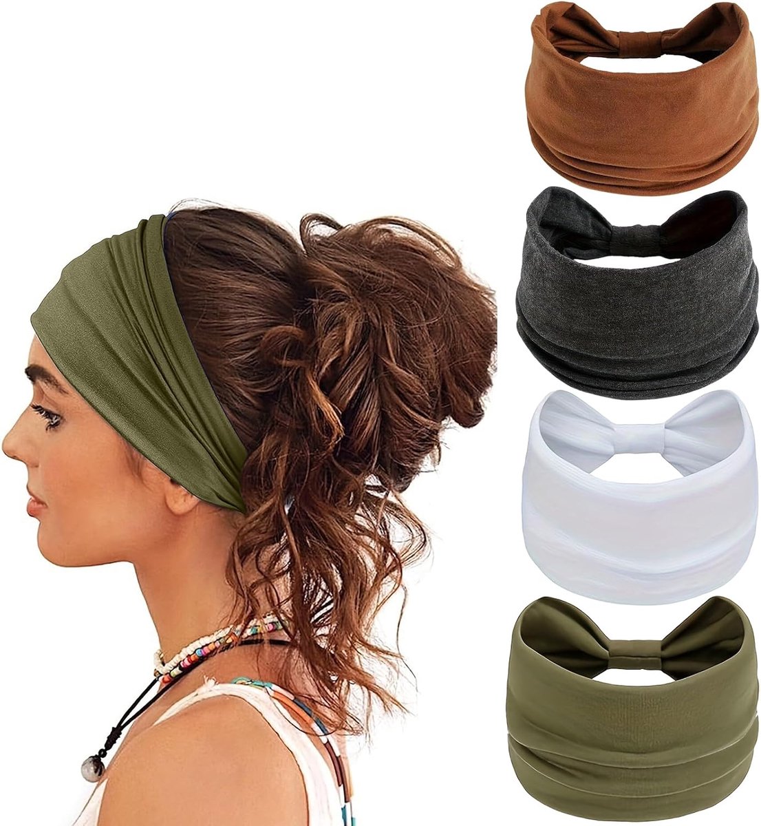 Banden voor dames, 4 stuks, hoofdband, sport, haarband voor dames, elastische zachte extra brede haarband, boho-haaraccessoires, hoofdband voor yoga, oefeningen, workout, sport