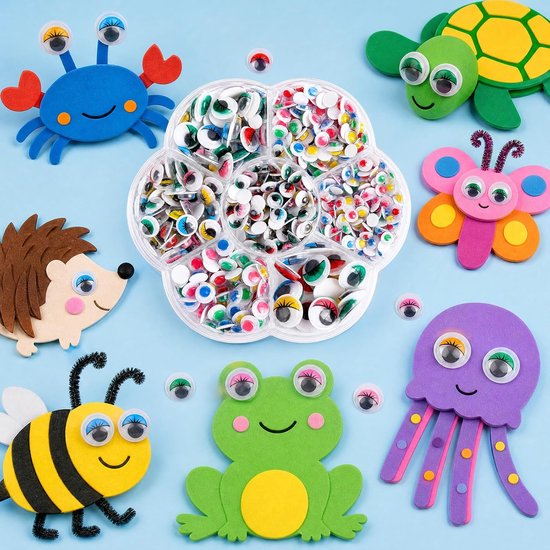 Ogen, verschillende maten, zelfklevende wiebelogen, wiggle Googly ogen, kunststof poppenogen, kleurrijke knutselogen voor doe-het-zelf, scrapbooking, handwerk — afbeelding 3