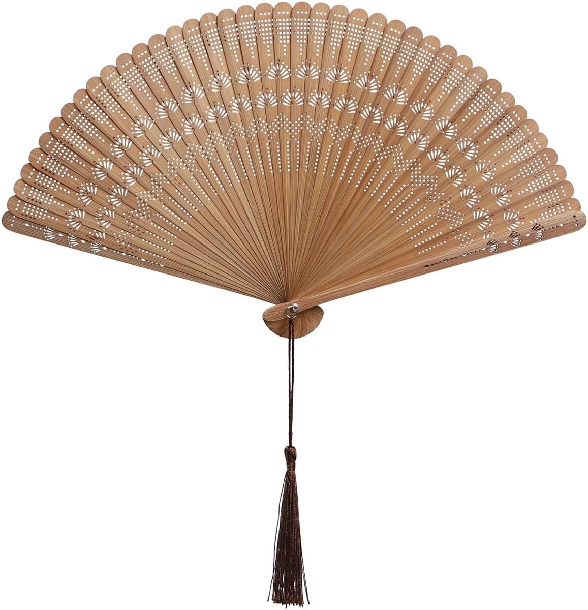 Angoily 1 Piece Brown Silk Fan Chinese Bamboo Hand Fan for Dance, Portable and Foldable with Tassel Decoration - ShopVlot