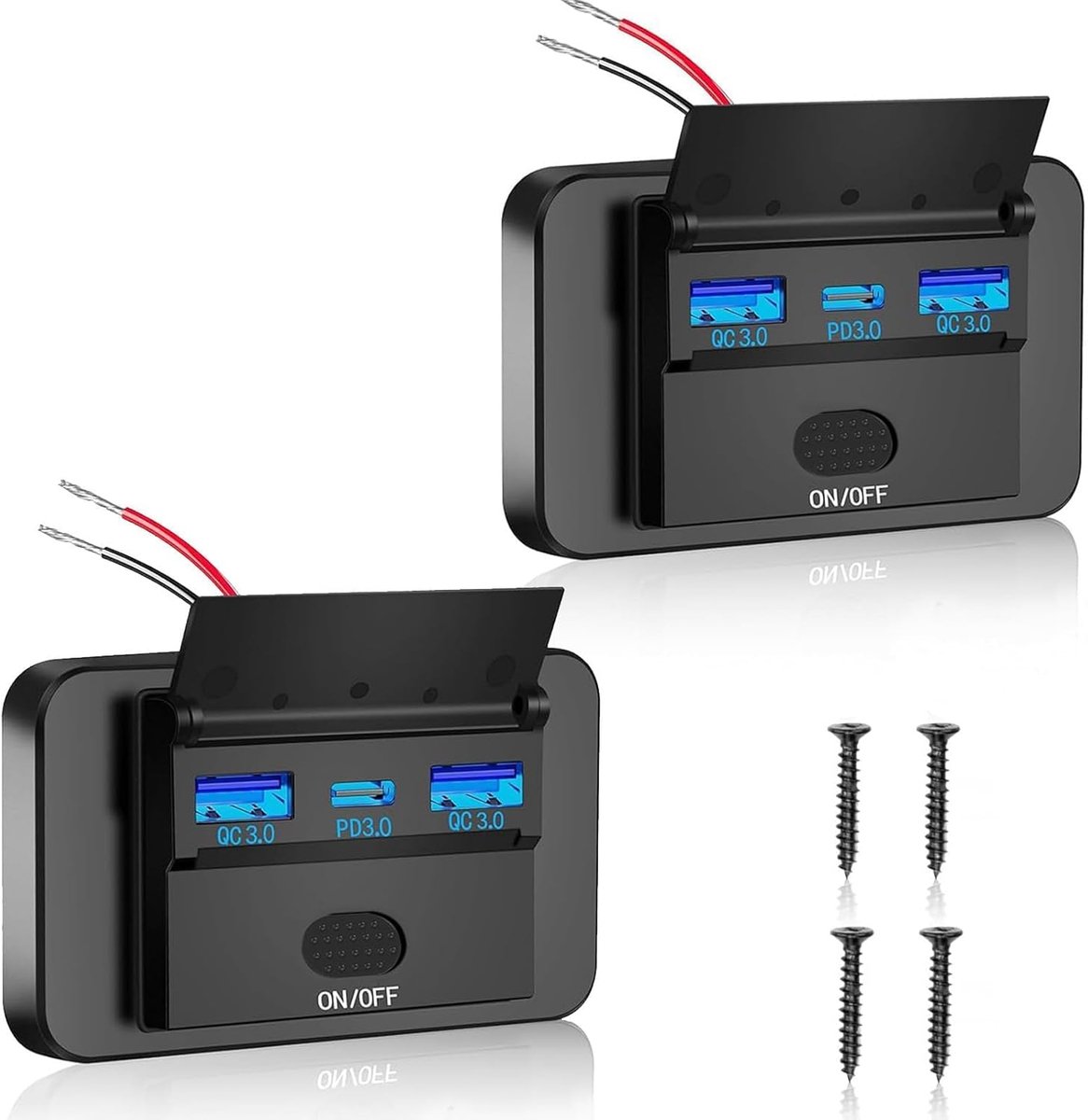 SnelShoppen - 12V USB Oplader, 72W 3-Poorts Snellader met QC3.0 en PD, On/Off Schakelaar, Ingebouwde USB Aansluiting voor Auto's, Trucks, Boten, Campe
