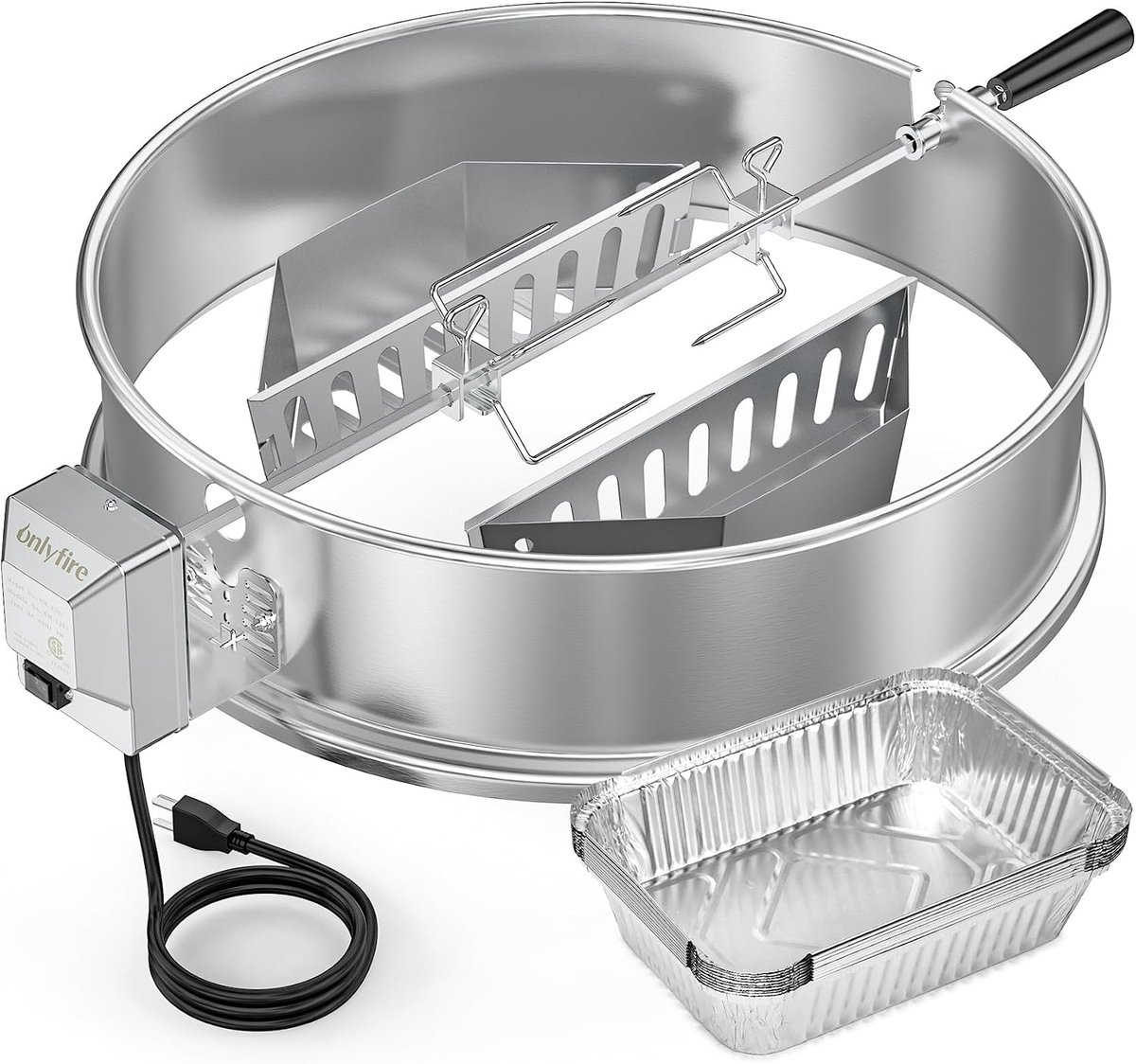 Grillspies Set 57 cm - RVS met Motor en Rotisserie - Inclusief Houtskoolhouders en Aluminium Bakjes - ShopVlot