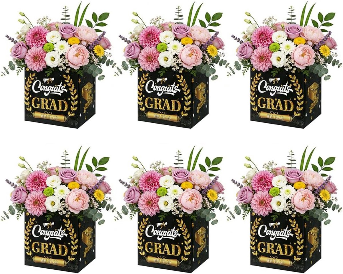 6 stuks afstudeertafel centerpieces dozen zwart en goud klasse van 2026 Gefeliciteerd Grad Bloemdozen voor Graduation - ShopVlot