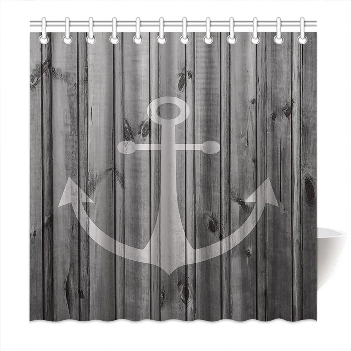 rustic grey anchor wood shower curtain bathroom decorative - ShopVlot