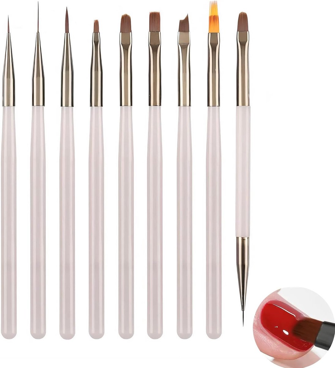 Set of 9 Nail Brushes, Ice Grey, Professional Brush for French Nails and UV Gel Nail Polish, Includes Crystal - ShopVlot