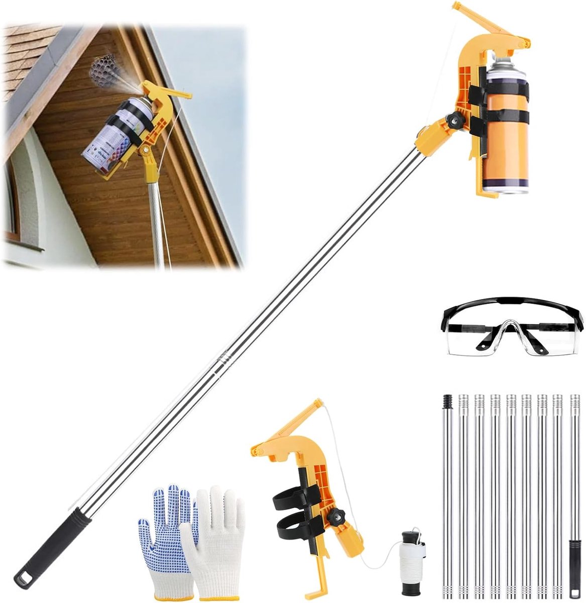 Verlengstang adapter voor spuitbus, adapter voor sproeier voor wespen, 3,6 m, spuitstaaf, verlenging van spuitbus - ShopVlot