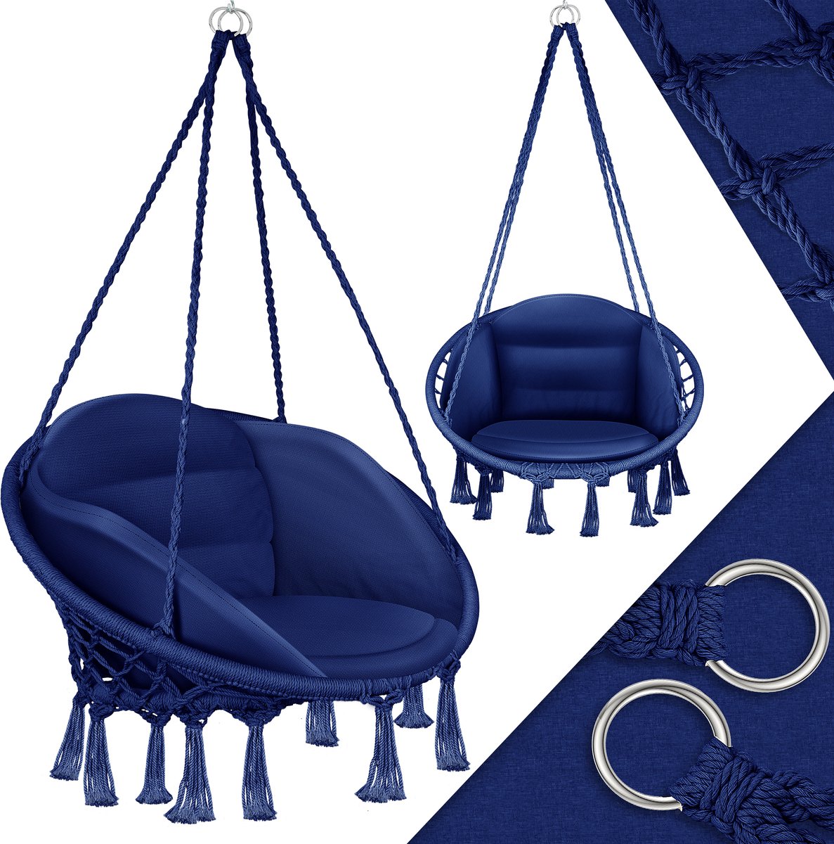 KESSER® Hangstoel met kussen - Voor binnen en buiten - Belastbaar tot 150 kg - Navyblauw