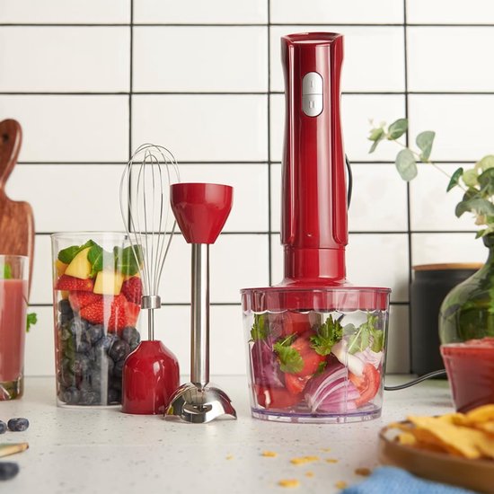 Verte - Staafmixer - Elektrisch - 3-In-1: Blender - Garde En Hakmessen - Desire Red - Beker Van 600 Ml - Vaatwasmachinebestendige Accessoires - Roestvrijstalen Messen - Voor Soepen - Sauzen En Dipsauzen van Verte — afbeelding 2