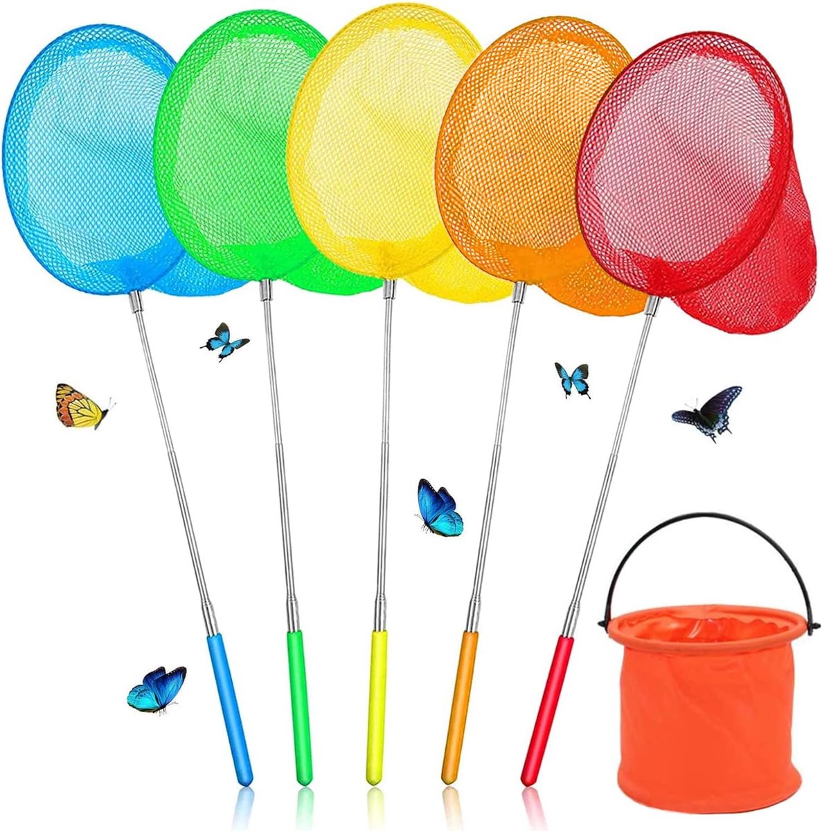 5 stuks telescopisch vlindernet visnet voor kinderen, uittrekbaar (33,8 tot 33,8 inch) voor kinderen, voor kinderen, insecten, kleine vissen, buiten, strand, tuinactiviteiten