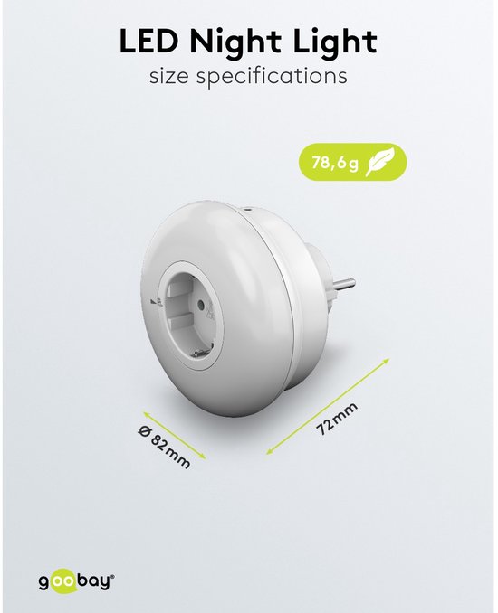 Goobay LED nachtlampje voor het stopcontact met schemersensor en 3 bedrijfsmodi, daglichtwit (6500 K), met geïntegreerde contactdoos — afbeelding 3