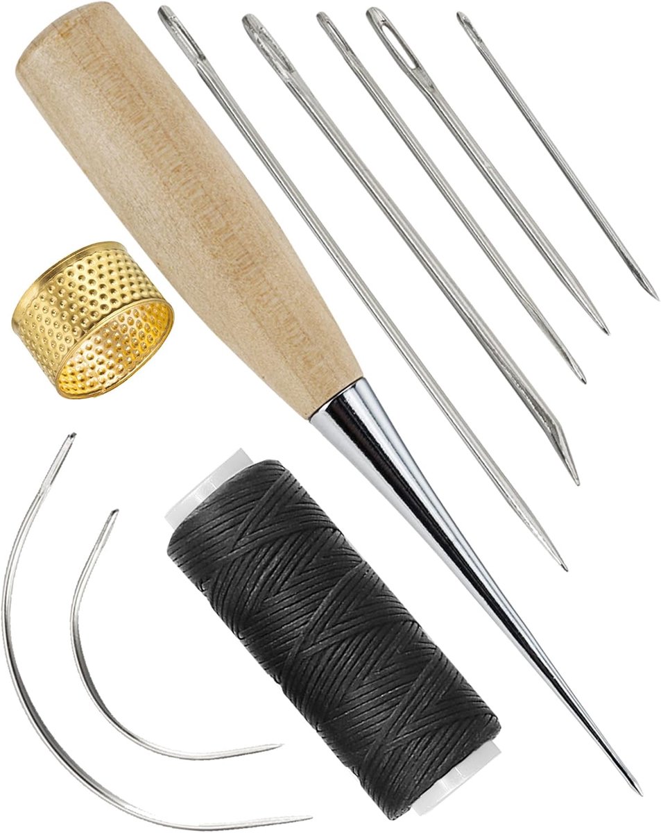 Naaien Kit Stoffering Tapijt Zeil Canvas Leer Reparatie Gereedschapsset (Gebogen Handnaalden + Naainaald + Vingerhoed)
