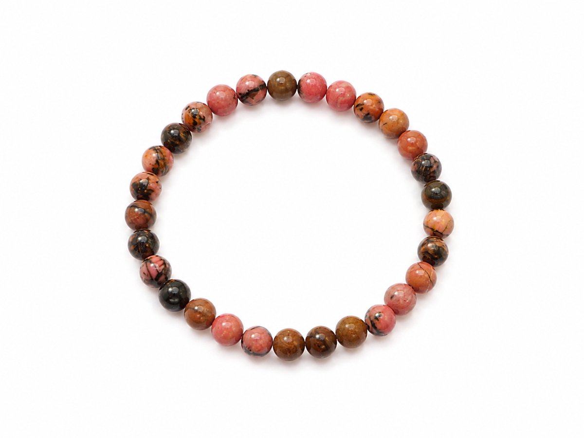 Rhodoniet Armband – 17 cm – 6 mm Natuursteen Kralen – Roze Zwart – Edelsteen Armband – Rhodoniet – Rhodoniet armband – Natuursteen armband