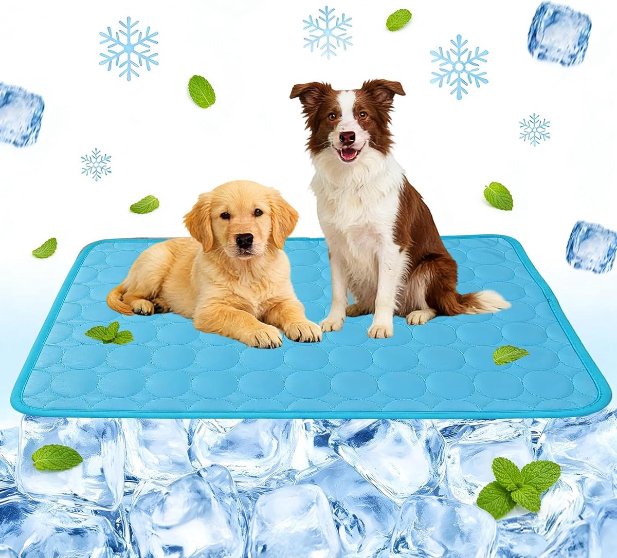 Koelmat voor honden, 100 x 70 cm, zelfkoelende hondenmat, zomerkoelkussen, hondenmat voor thuis, onderweg of in de auto (blauw, XL-100 x 70 cm)