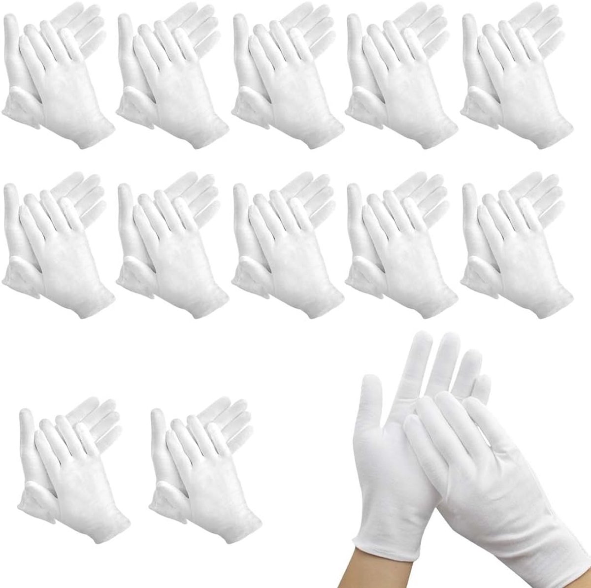 12 paar witte katoenen handschoenen voor mannen en vrouwen, geschikt voor 100% katoen, hydraterende handschoenen voor droge handen, geschikt voor droge handen, voor het testen van sieraden