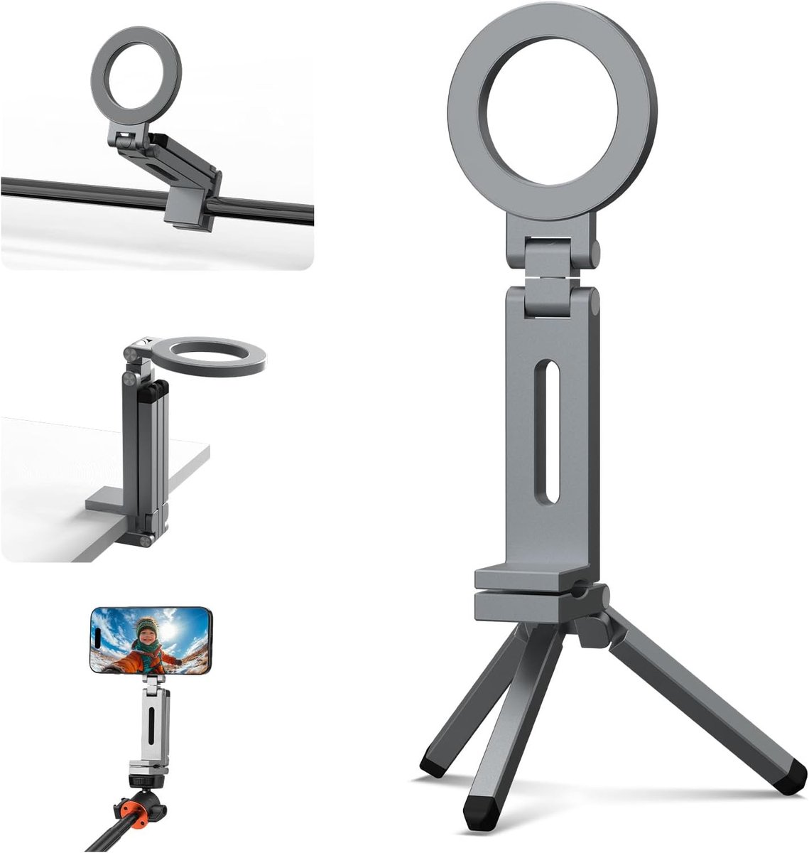 Statief voor iPhone, vliegtuig telefoonhouder voor MagSafe Selfie Stick Adapter Reizen Opvouwbare Clip Klem Vliegtuig Desktop Stand voor iPhone 16 15 14 13 12 Pro Max Mini Accessoires