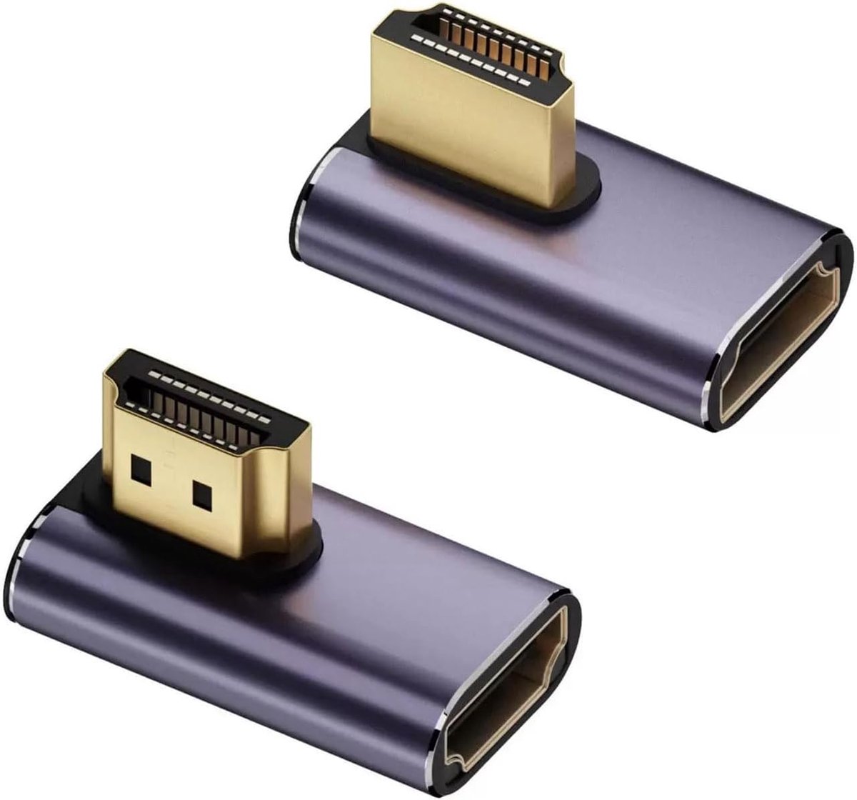 Set van 2 8AK HDMI haakse stekkers 90 graden adapterset (links en rechts), HDMI 2.1 stekker naar bus-converter, ondersteunt 48 Gbps, 8K @60Hz, 4K @120Hz, HDR, compatibel met TV, PS5, Xbox, pc, monitor