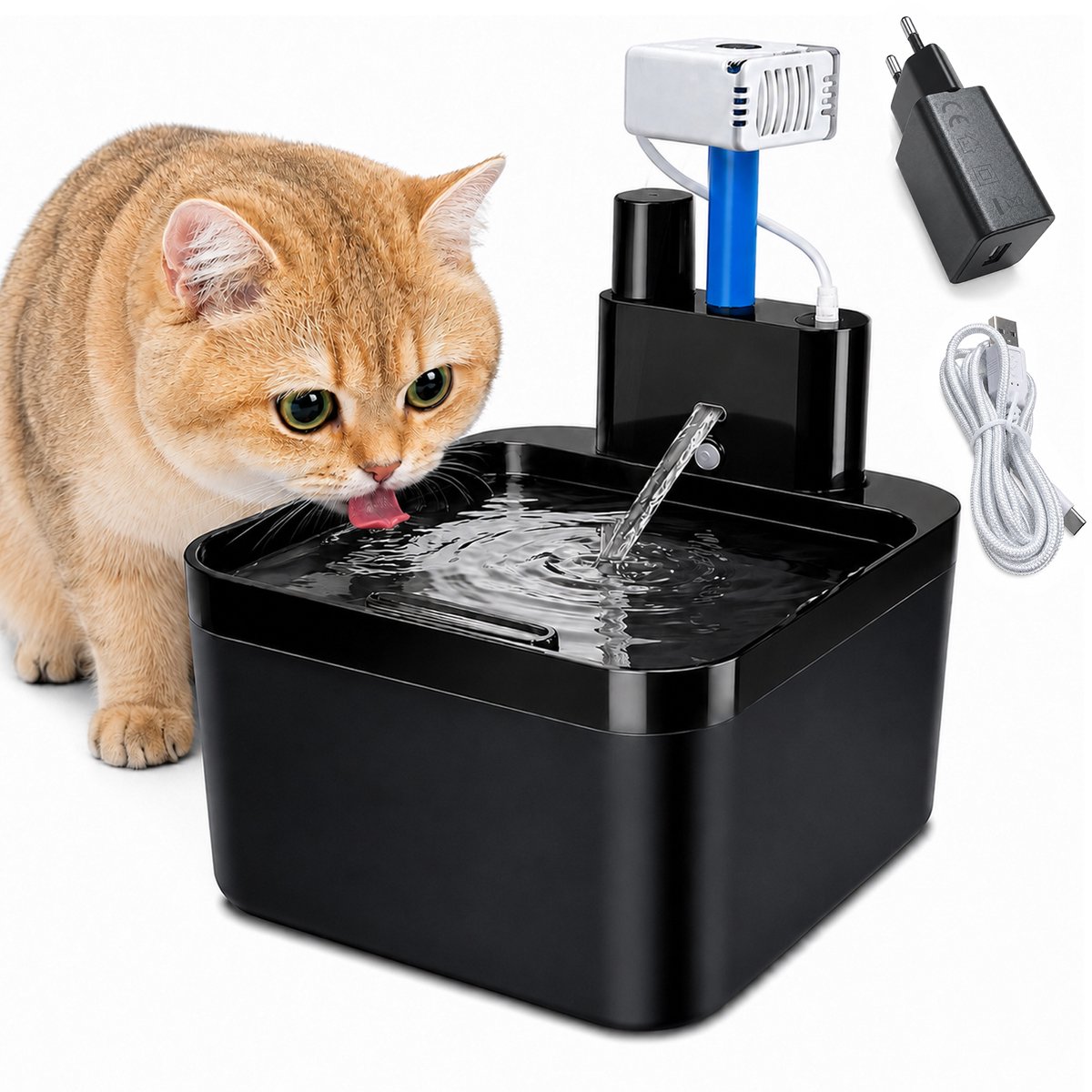 Katten Waterfontein – Slimme sensor – Draadloze kattenwaterdispenser met bewegingssensor – 4000mAh – Batterijgevoed – Automatische drinkfontein voor katten – Zwart