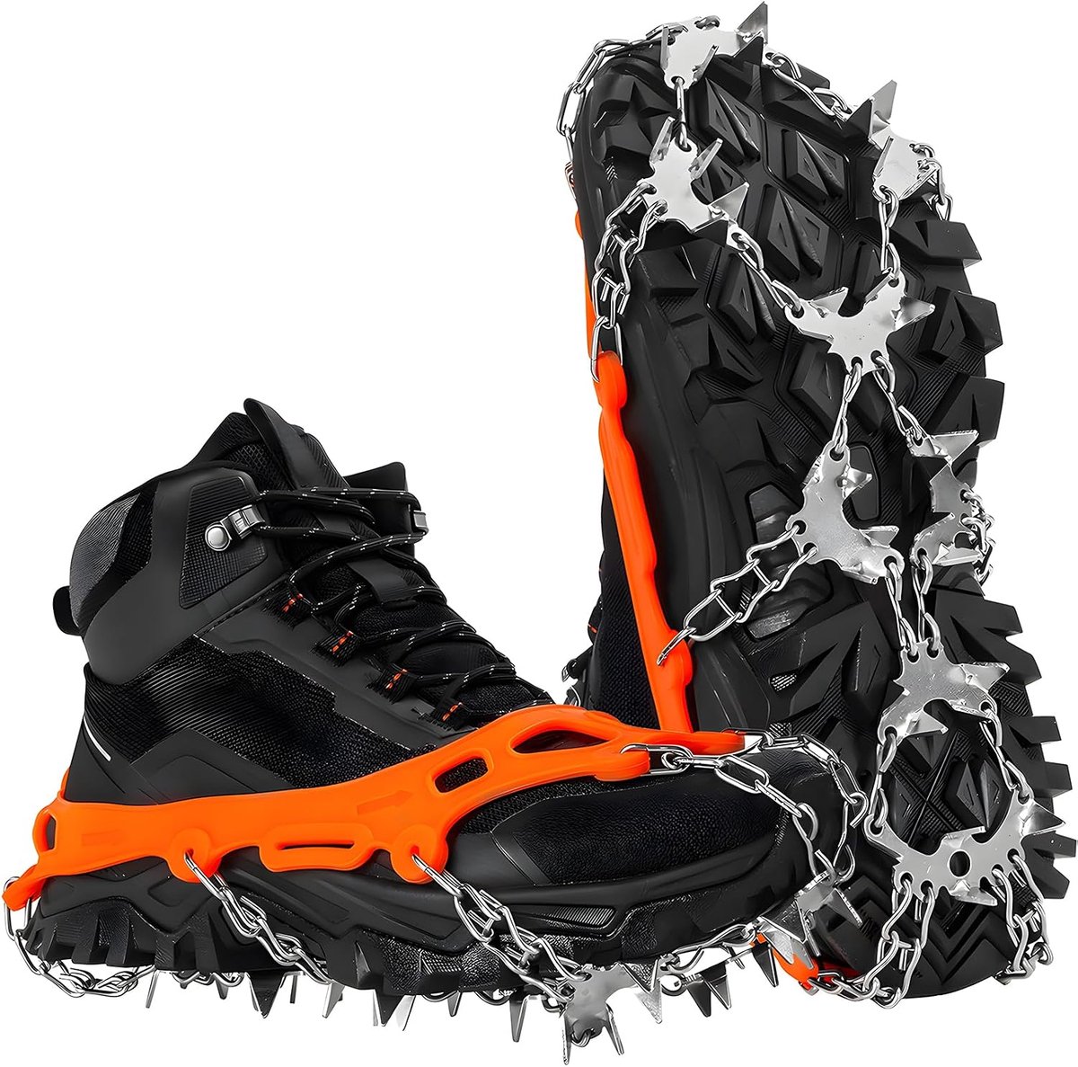 Stijgijzers voor schoenen, 32 spikes, ijs, sneeuwgrepen, roestvrij staal, tractieschoenplaatjes voor wandelen, joggen, klimmen en wandelen
