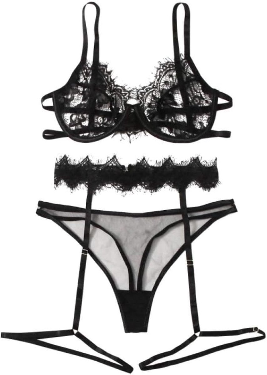 Sets met nachtmode & ochtendjas 3 ST Sexy Lingerie Vrouwen Verleiding Kant Sex Beha Erotische Lingerie Ondergoed Set Kousenband Slips Transparante Dames