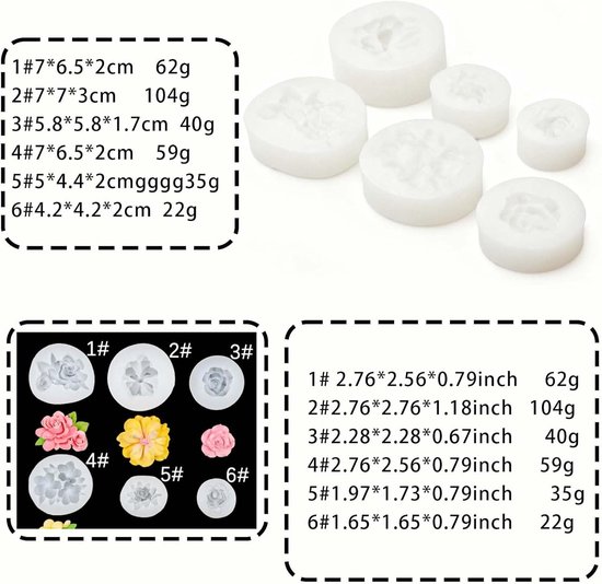 Set van 6 siliconen vormen voor 3D-kaarsen, veelzijdige kaarsvormen, kaarsvormen van siliconen, perfect voor knutselwerk, decoratieve plastre — afbeelding 5