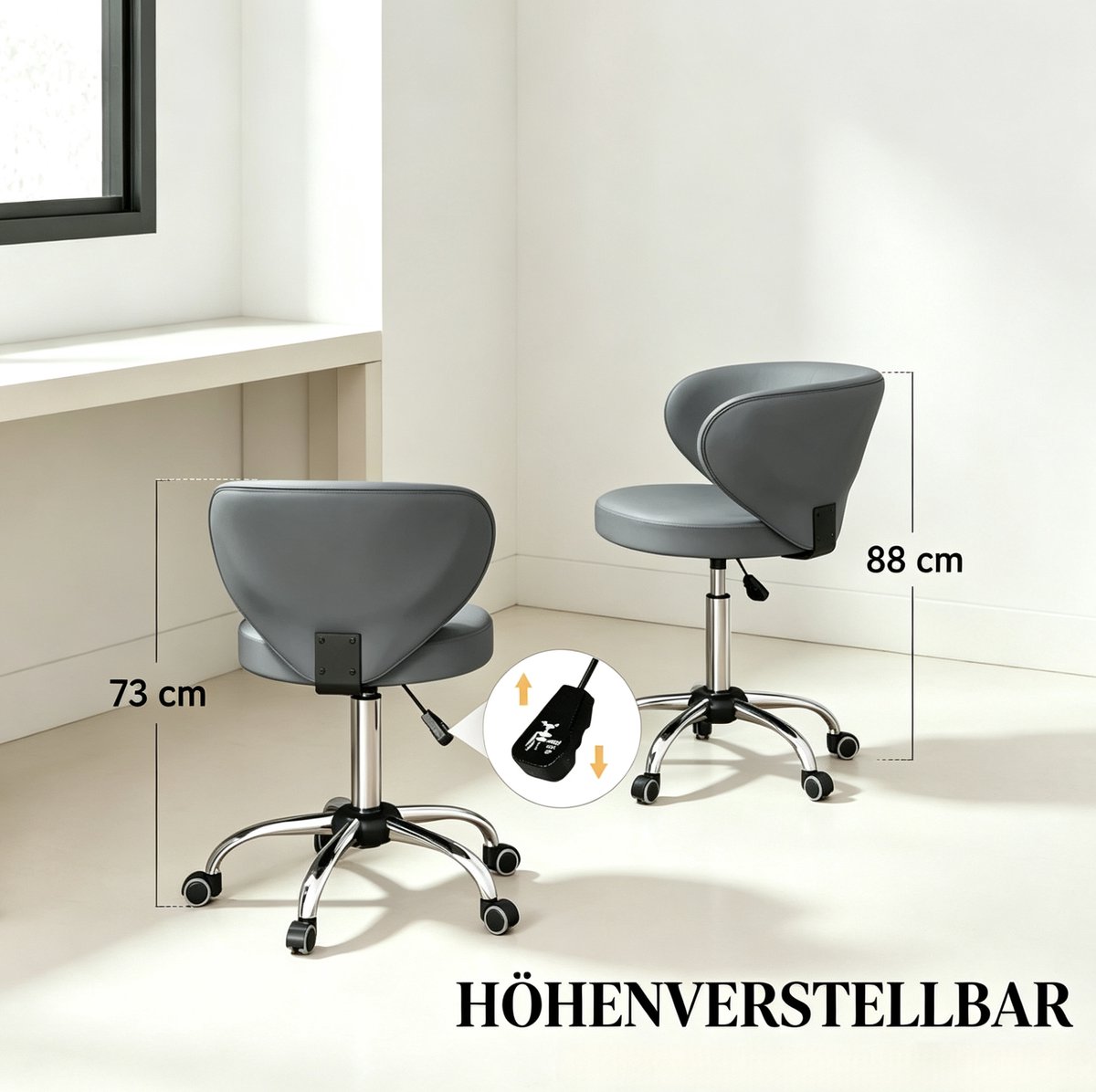 MODENUIT Bureaustoel 45 x 54 cm - 360 Graden Draaibaar, In Hoogte Verstelbaar - Werkplek - Kunstleer Grijs
