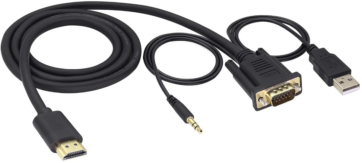 Volledige hd 4k 1080P HDMI male naar VGA mannelijke Adapter met USB/3.5mm kabel, Vergulde interface hdmi vga audio en video converter kabel, Compatibel met Laptop, Projector, HDTV, Monitor. (1M/1Pack)
