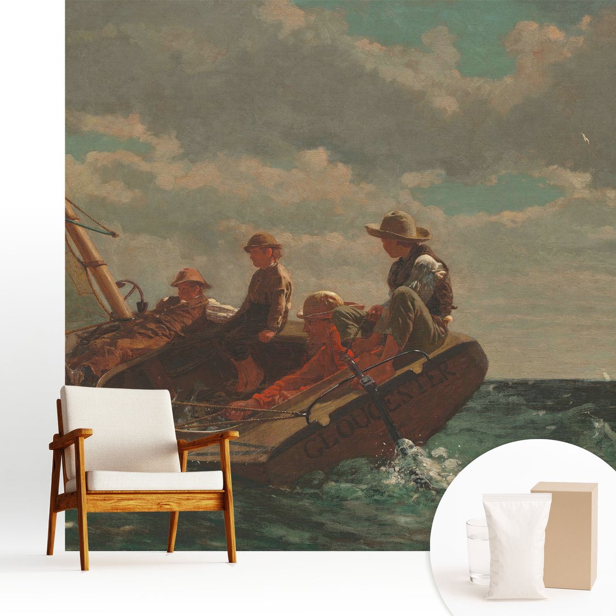 Wallfluent Fotobehang - Blauw Vliesbehang - 250x250 cm - Zee-Expeditie Fotobehang Vlies - Hal behang Mensen - Muurschildering - Woonkamer behang