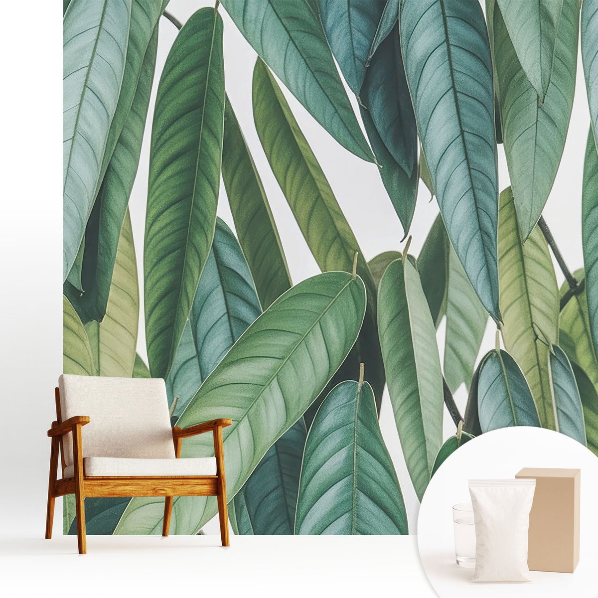 Wallfluent Fotobehang - Groente Vliesbehang - 250x250 cm - Natuurlijke Bladeren Muurschildering - Gang behang Bloemen En Planten - Fotobehang Vlies - Slaapkamer behang