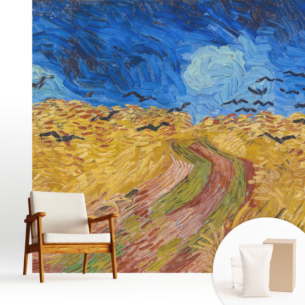 Wallfluent Fotobehang - Blauw Vliesbehang - 250x250 cm - Veldlandschap Muurschildering - Slaapkamer behang Landschappen - Fotobehang Vlies - Slaapkamer behang