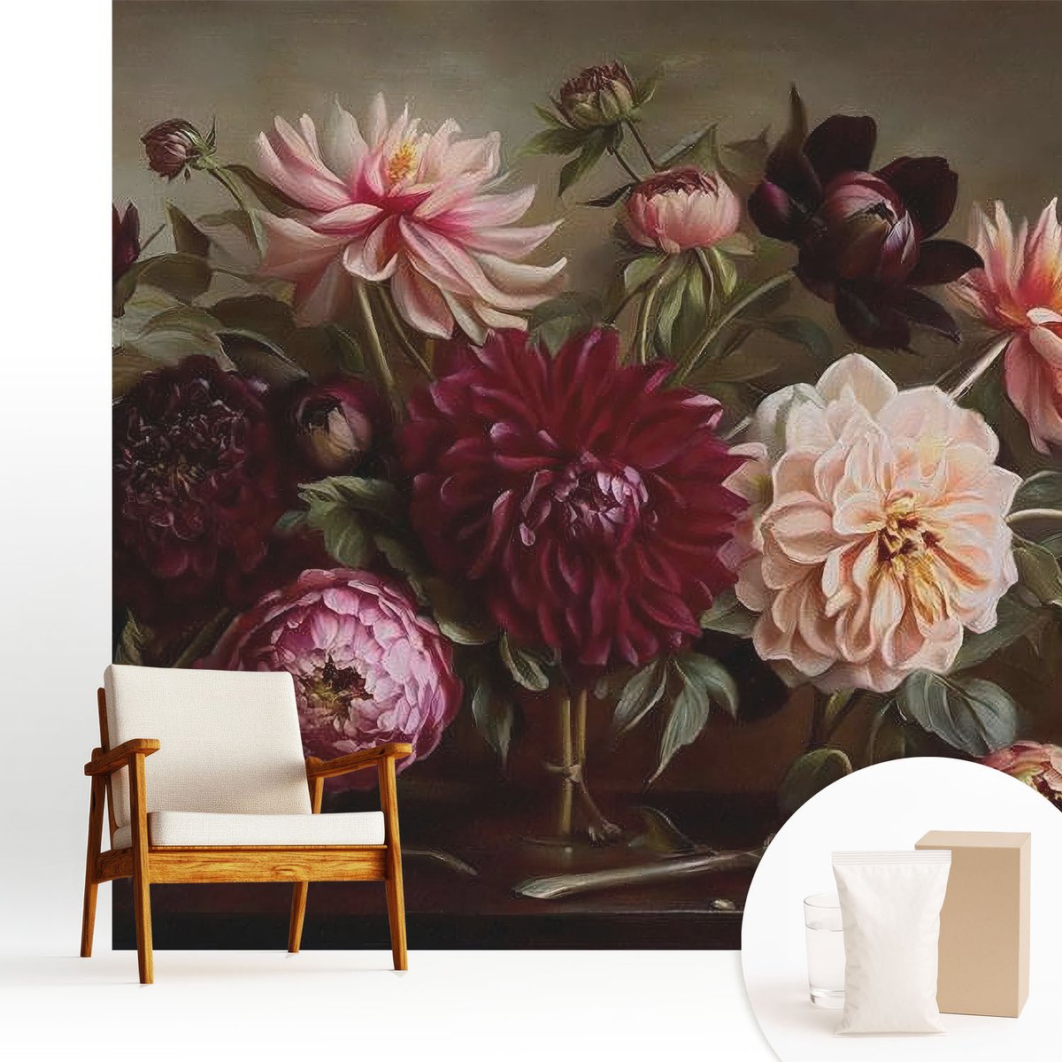 Wallfluent Fotobehang - Bruin Vliesbehang - 250x250 cm - Bloemenpracht Muurschildering - Gang behang Bloemen En Planten - Fotobehang Vlies - Slaapkamer behang