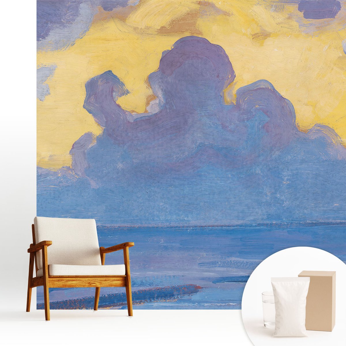 Wallfluent Fotobehang - Wit Vliesbehang - 250x250 cm - Wolkenlandschap Muurschildering - Gang behang Landschappen - Fotobehang Vlies - Slaapkamer behang