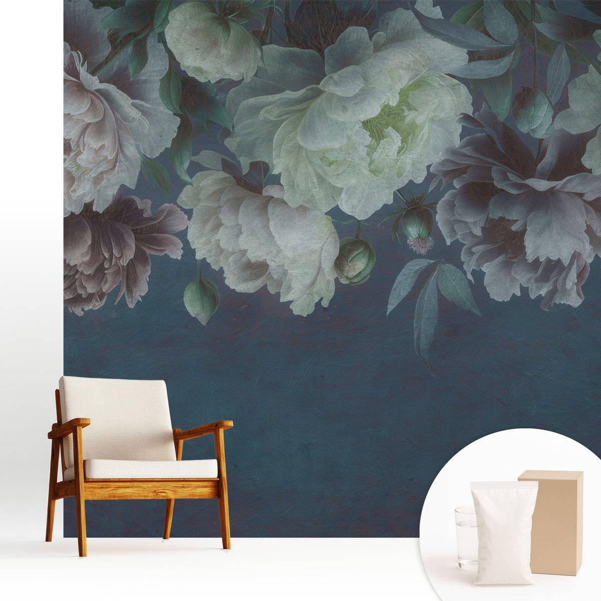 Wallfluent Fotobehang - Marine Vliesbehang - 250x250 cm - Bloemige Elegantie Fotobehang Vlies - Woonkamer behang Bloemen En Planten - Muurschildering - Hal behang