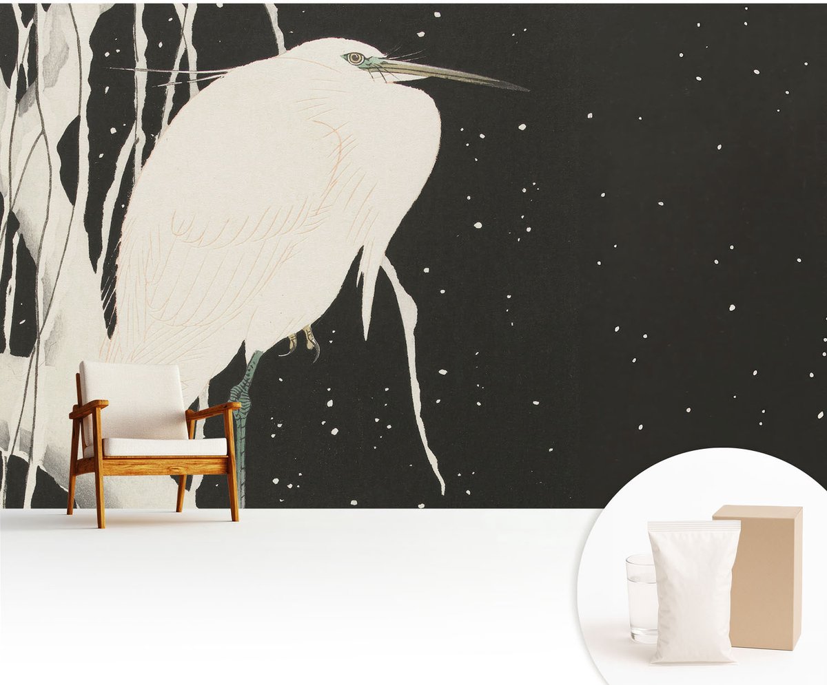 Wallfluent Fotobehang - Wit Vliesbehang - 416x254 cm - Wintervogel Fotobehang Vlies - Woonkamer behang Dieren - Muurschildering - Woonkamer behang