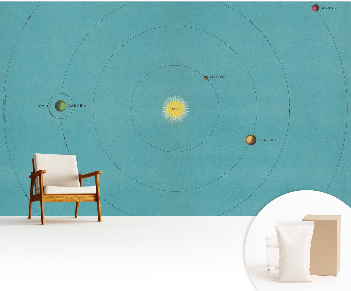Wallfluent Fotobehang - Blauw Vliesbehang - 416x254 cm - Kosmisch Systeem Fotobehang Vlies - Hal behang Kosmos - Muurschildering - Woonkamer behang