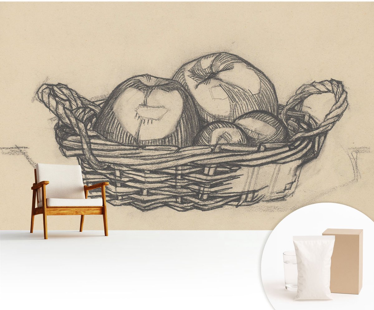 Wallfluent Fotobehang - Wit Vliesbehang - 416x254 cm - Fruitmand Fotobehang Vlies - Hal behang Deel - Muurschildering - Hal behang