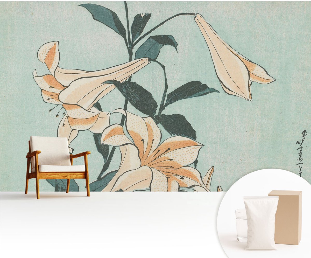 Wallfluent Fotobehang - Zwart Vliesbehang - 416x254 cm - Delicate Lelies Fotobehang Vlies - Hal behang Bloemen En Planten - Muurschildering - Woonkamer behang